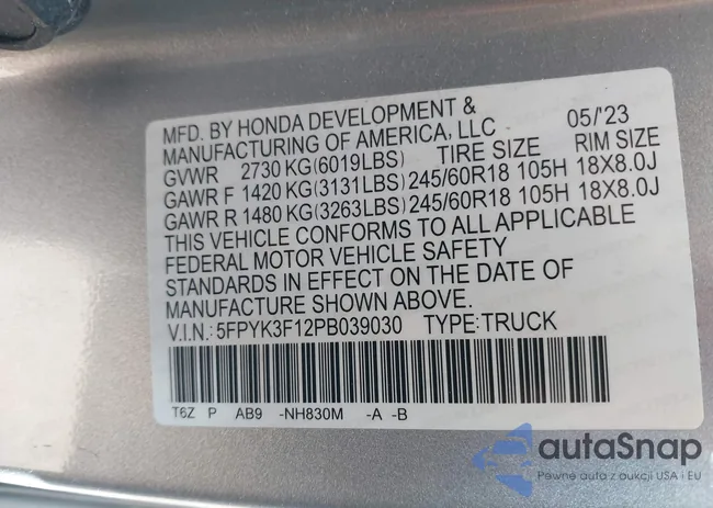 5FPYK3F12PB039030: 40725323