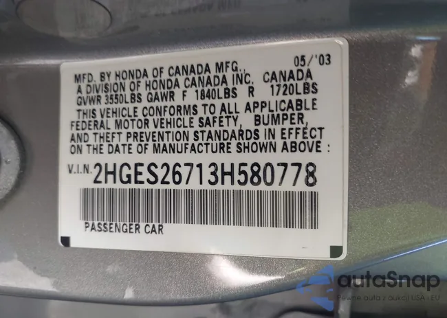 2HGES26713H580778: 40727082