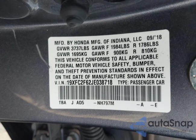 19XFC2F62JE038718: 40730609