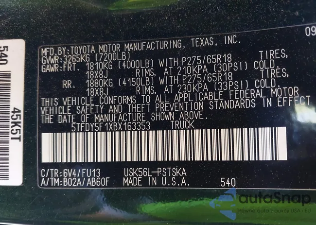 5TFDY5F1XBX163353: 40731630