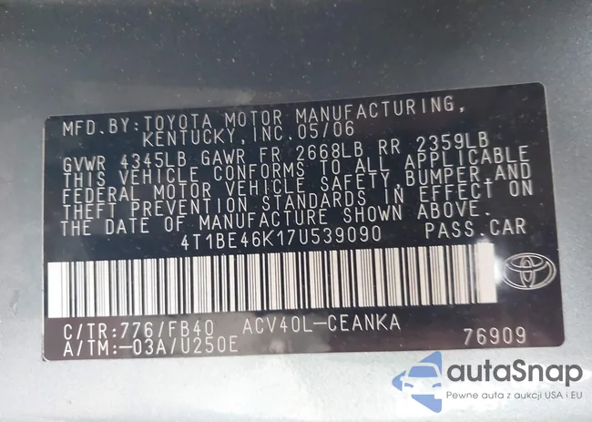 4T1BE46K17U539090: 40747853