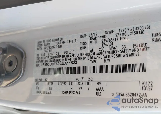 1FMCU0F60LUA11523: 40761618