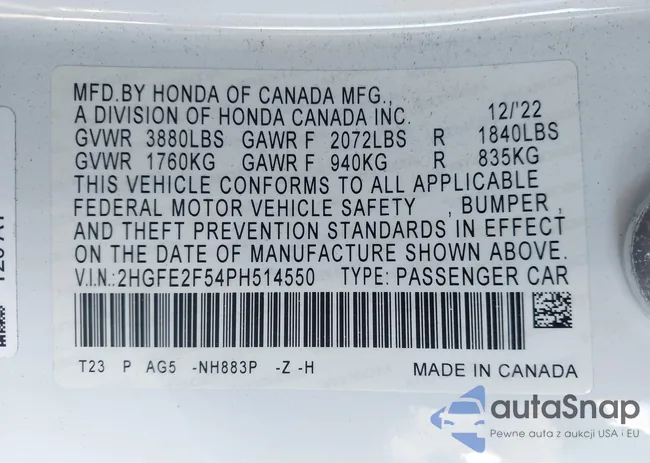 2HGFE2F54PH514550: 40766334