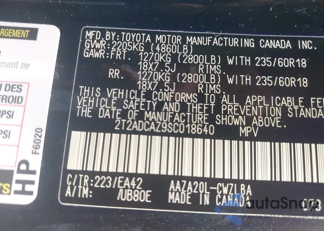 2T2ADCAZ9SC018640: 40765549