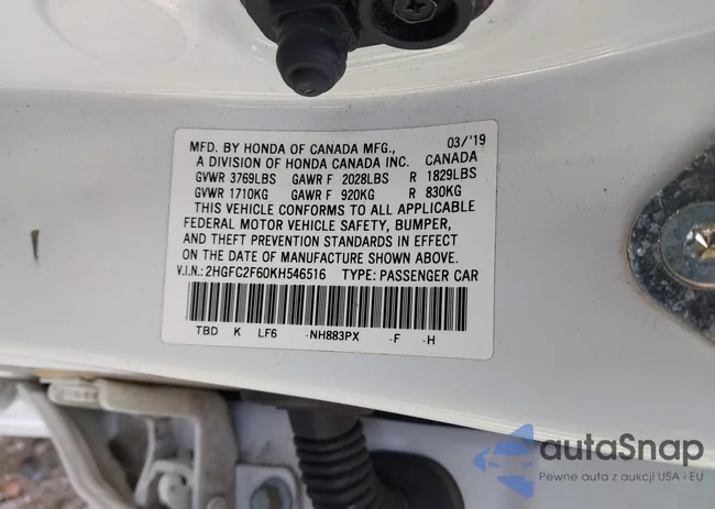 2HGFC2F60KH546516: 40766527