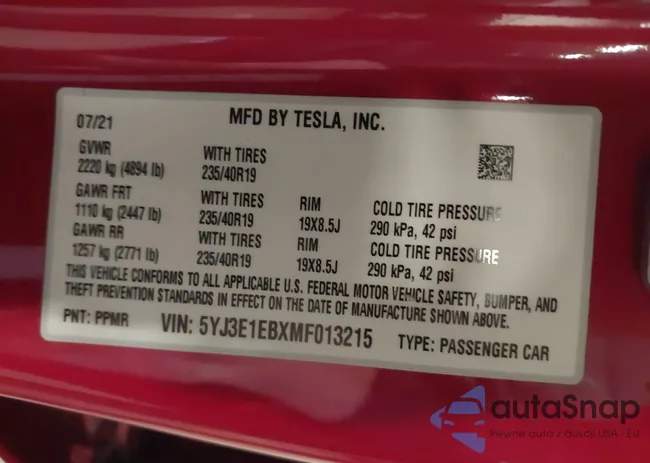 5YJ3E1EBXMF013215: 40767935