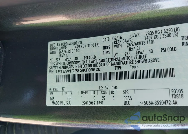 1FTEW1CP8GKF09626: 40780501