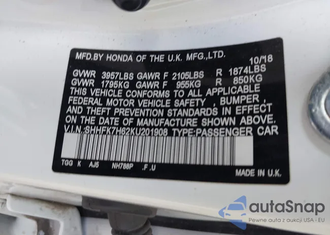 SHHFK7H62KU201908: 40780619