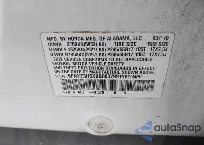 5FNYF3H5XBB003799: 40783696