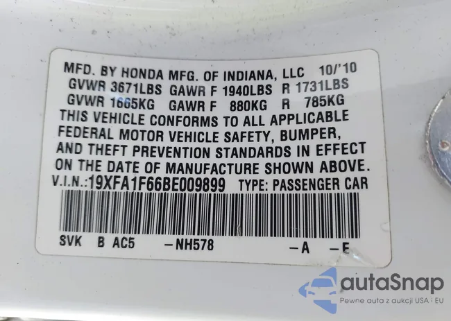 19XFA1F66BE009899: 40797941