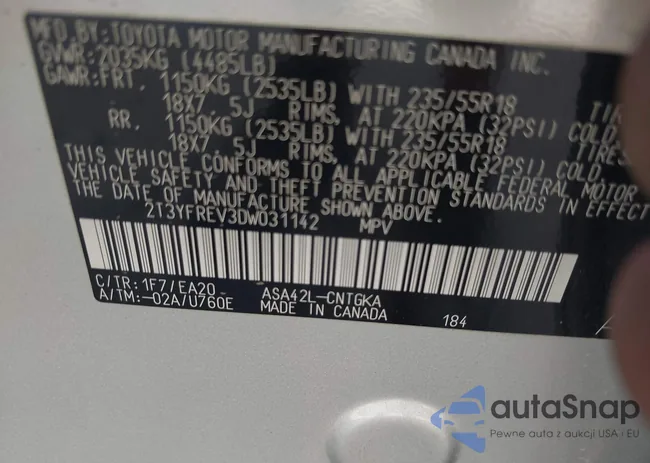 2T3YFREV3DW031142: 40804318