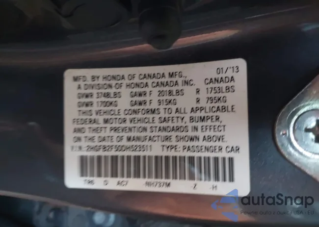 2HGFB2F50DH523511: 40814698