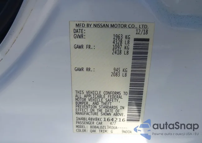 1N4BL4BV8KC164216: 40815520