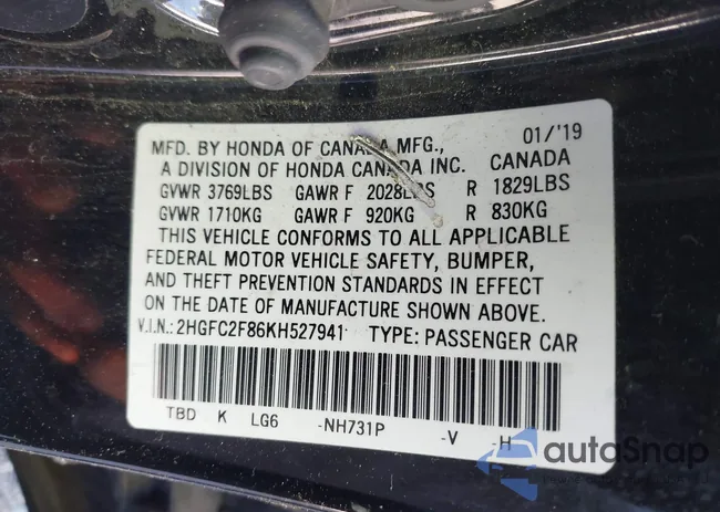 2HGFC2F86KH527941: 40817367