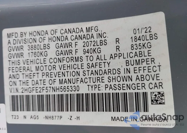 2HGFE2F57NH565330: 40818970