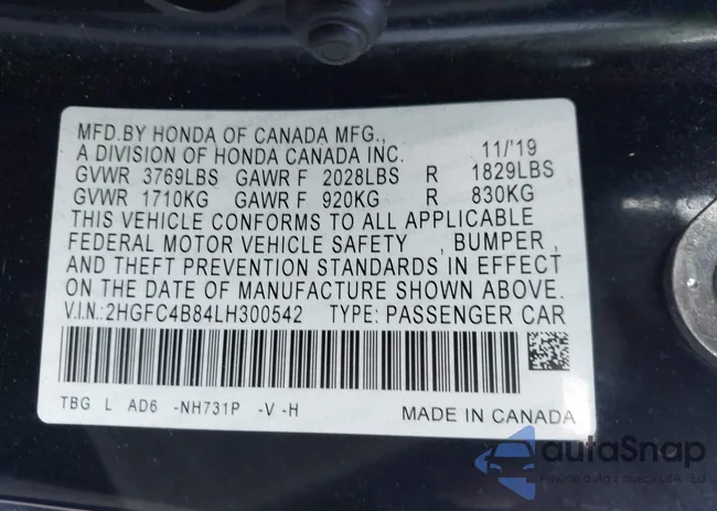 2HGFC4B84LH300542: 40823708