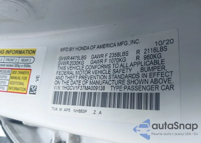 1HGCV1F37MA009138: 40843372