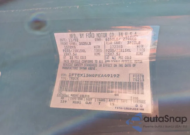 1FTEX15N0PKA49192: 40852600