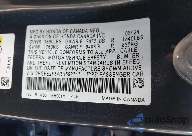 2HGFE2F54RH592717: 40853717