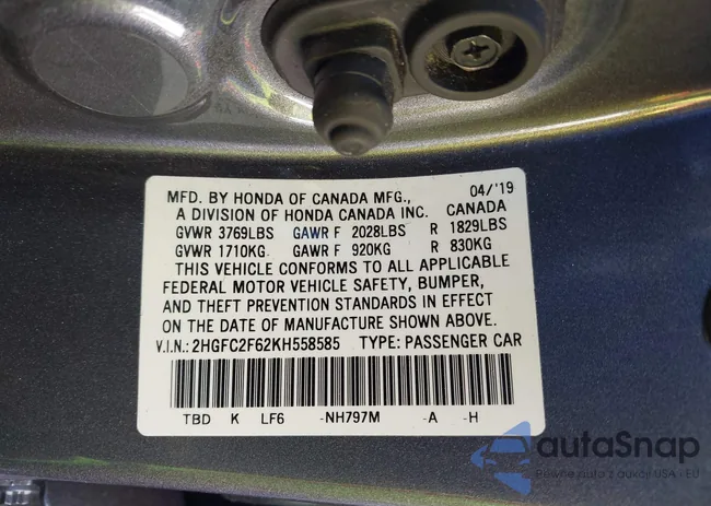 2HGFC2F62KH558585: 40862640