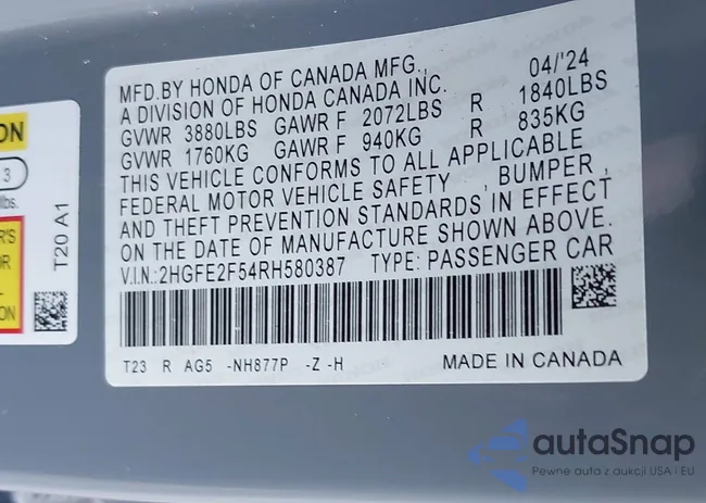 2HGFE2F54RH580387: 40864609