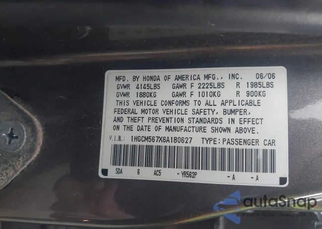 1HGCM567X6A180627: 40872610