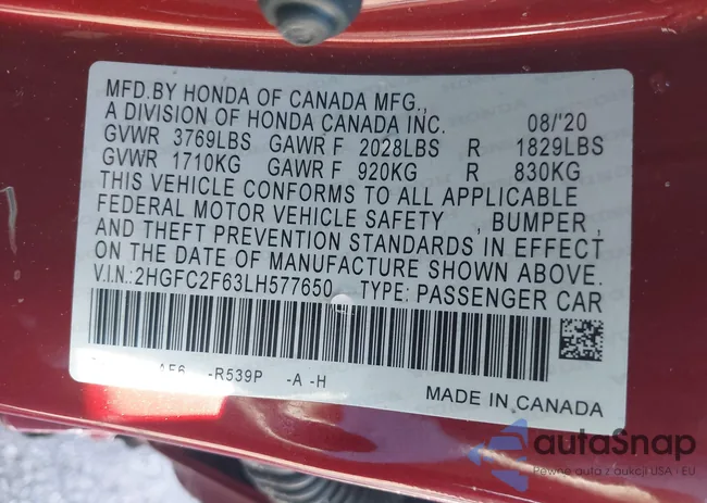 2HGFC2F63LH577650: 40878489