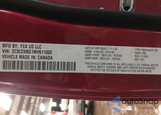 2C3CDXBG1MH511002: 40883200