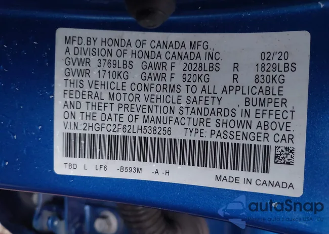 2HGFC2F62LH538256: 40887096