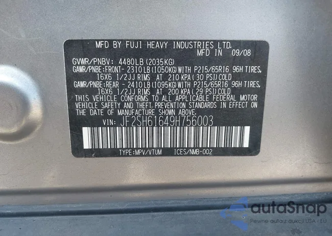 JF2SH61649H756003: 40891219