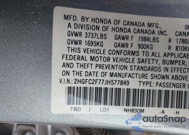 2HGFC2F77JH577849: 40891995