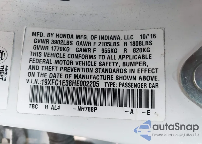 19XFC1E38HE002205: 40891678
