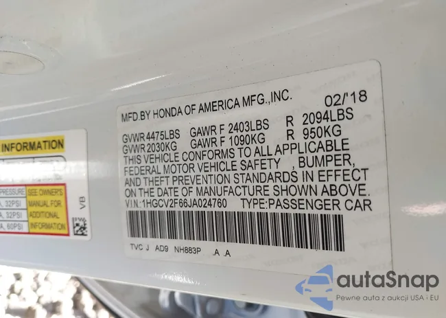 1HGCV2F66JA024760: 40896084