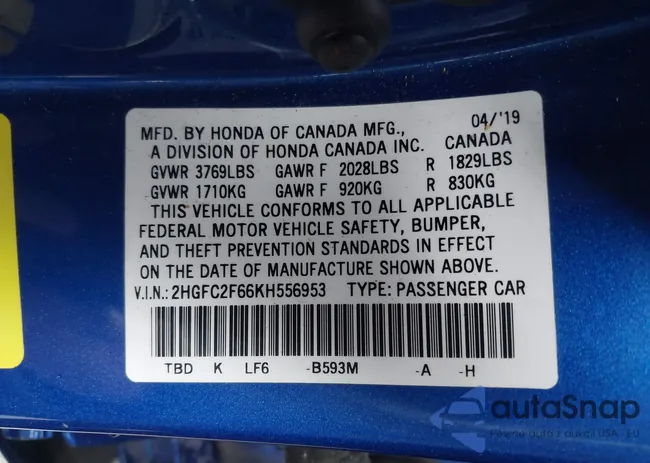 2HGFC2F66KH556953: 40903950