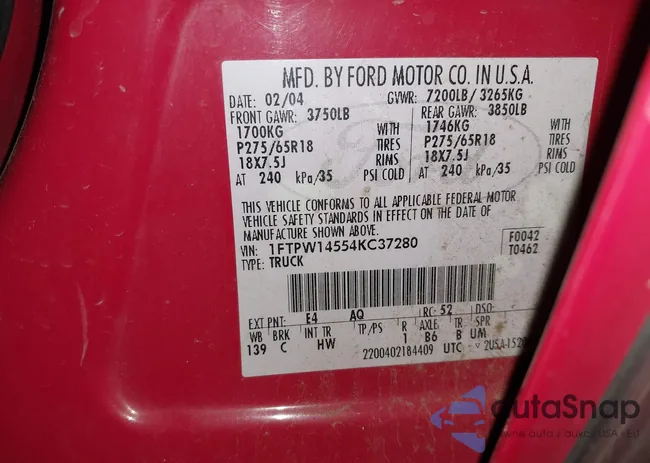 1FTPW14554KC37280: 40907495