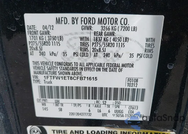 1FTFW1ET8CFB71615: 40909856