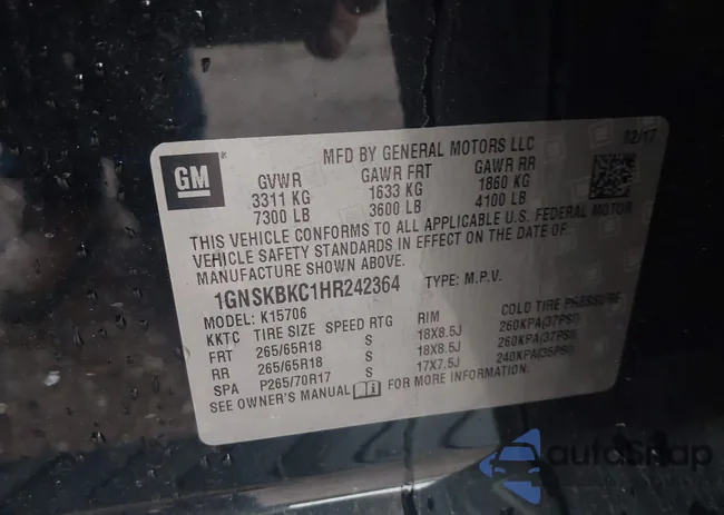 1GNSKBKC1HR242364: 41909151