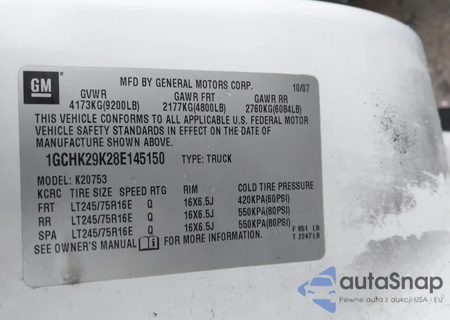 1GCHK29K28E145150: 41909582