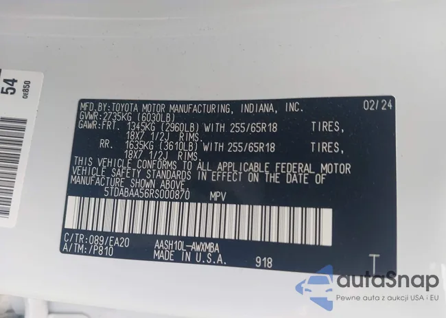 5TDABAA56RS000870: 41910214