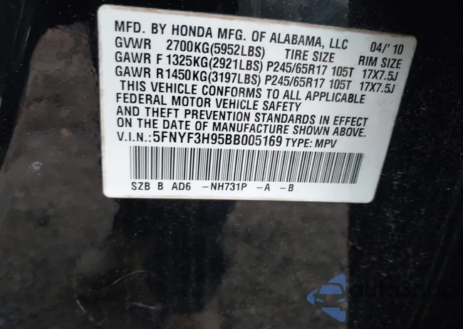 5FNYF3H95BB005169: 41910263