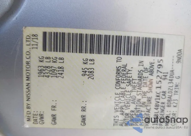 1N4BL4BV1KC152795: 41910330