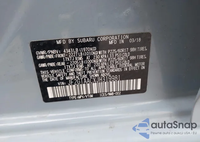 JF2GTAACXJH319981: 41910045