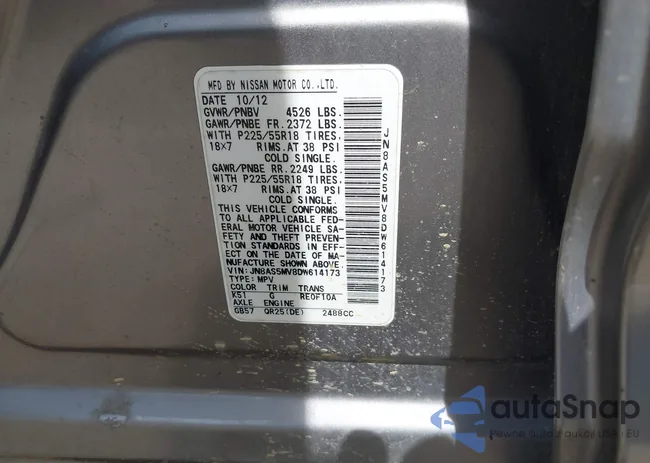 JN8AS5MV8DW614173: 41911074