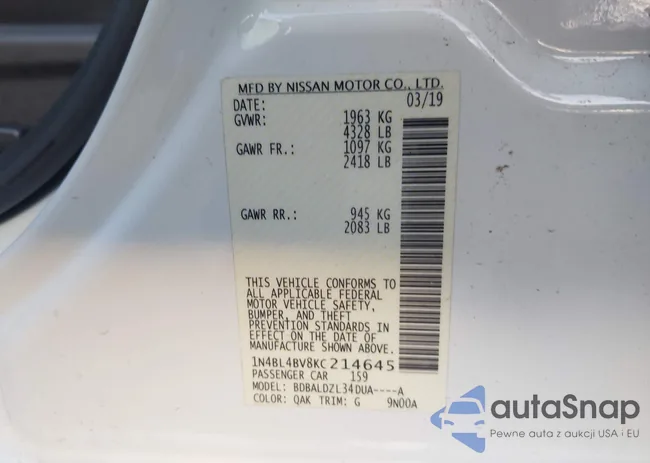 1N4BL4BV8KC214645: 41911341