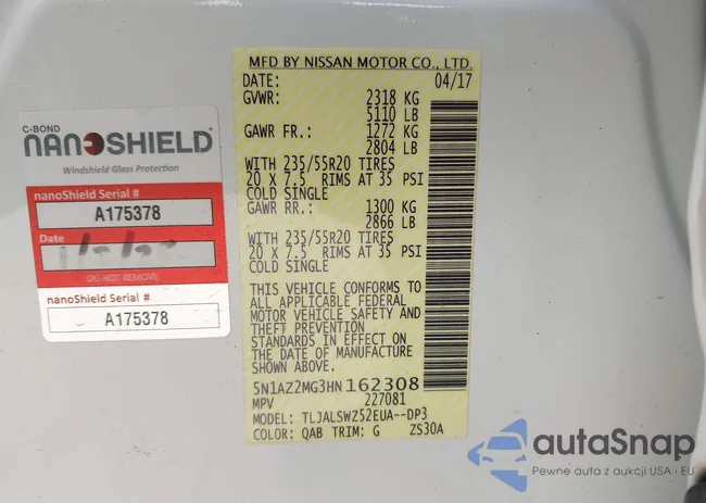 5N1AZ2MG3HN162308: 41911021