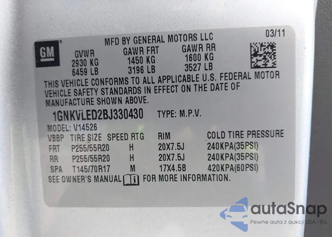 1GNKVLED2BJ330430: 41911847