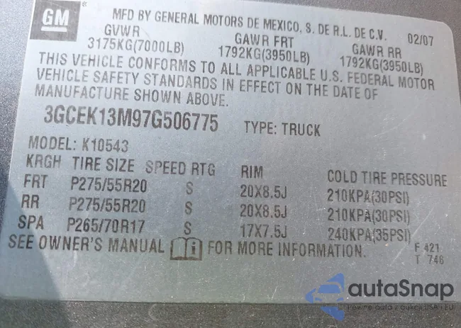 3GCEK13M97G506775: 41914455