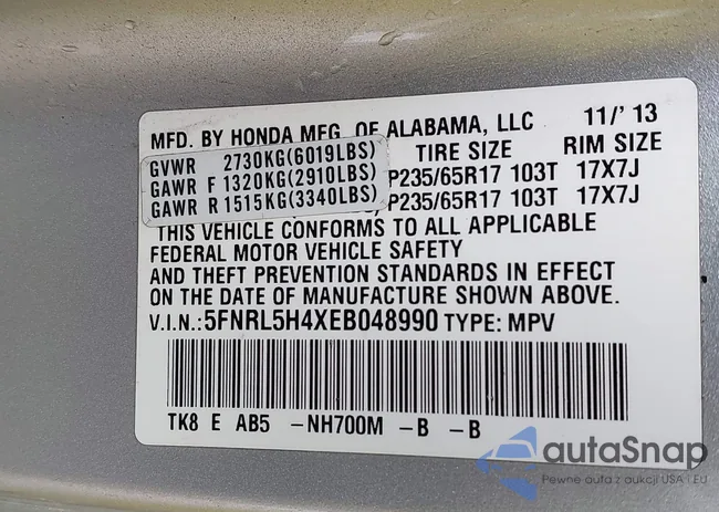 5FNRL5H4XEB048990: 41914756