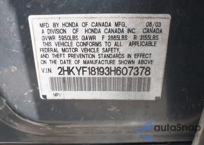 2HKYF18193H607378: 41921145