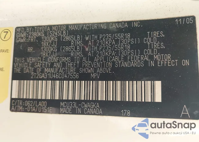 2T2GA31U46C047556: 41921830